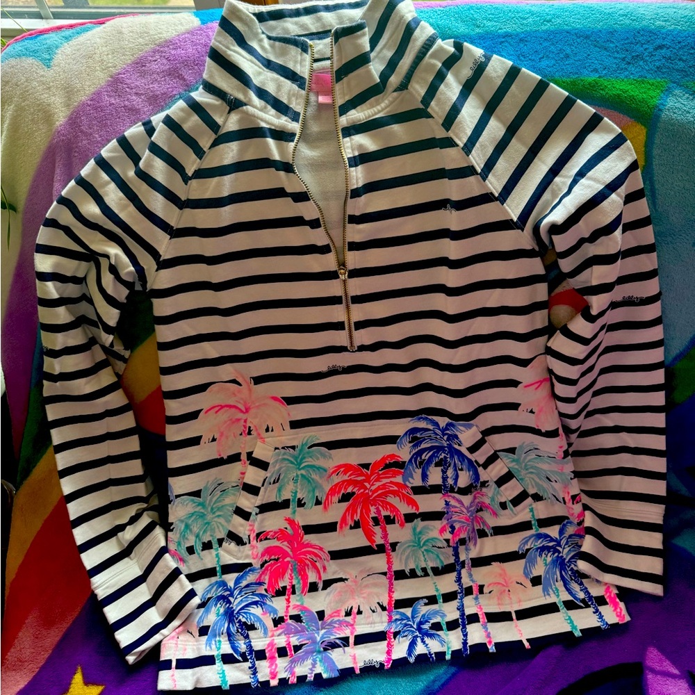 Lilly Pulitzer zip palm tree sweater like new xs